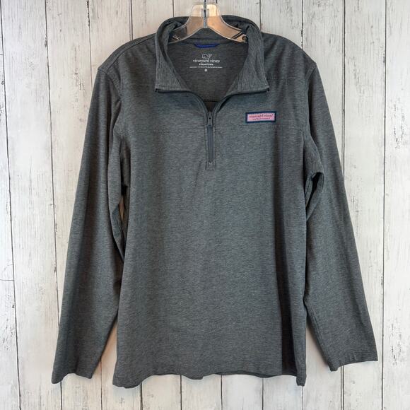 Vineyard Vines Gray Pima Edgartown 1/4 Zip Pullover Shep Shirt Size Medium - Picture 1 of 12